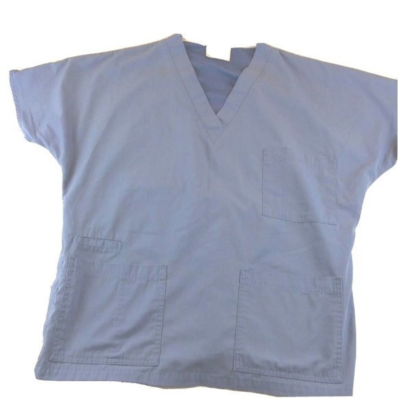 Medical Uniform Scrub Size Medium Stuff Tech Top Blue Short Sleeve Unisex - Picture 7 of 12